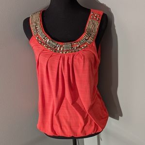 Heart Soul Embellished Orange Tank Top, X Large